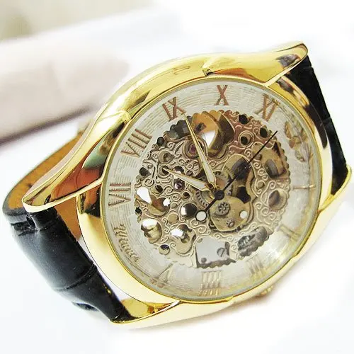 

Gold Tone Skeleton Mechanical Men's /Ladies Watch 70S 80S freeship