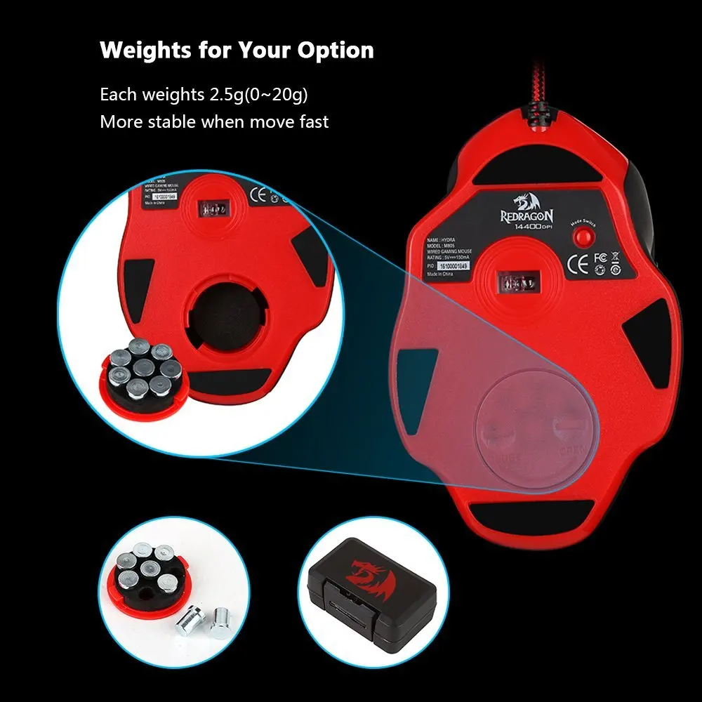 Программируемая игровая мышь Redragon 14400 dpi с боковыми кнопками Регулируемый Вес светодиодный с подсветкой высокоточная геймерская мышь M805