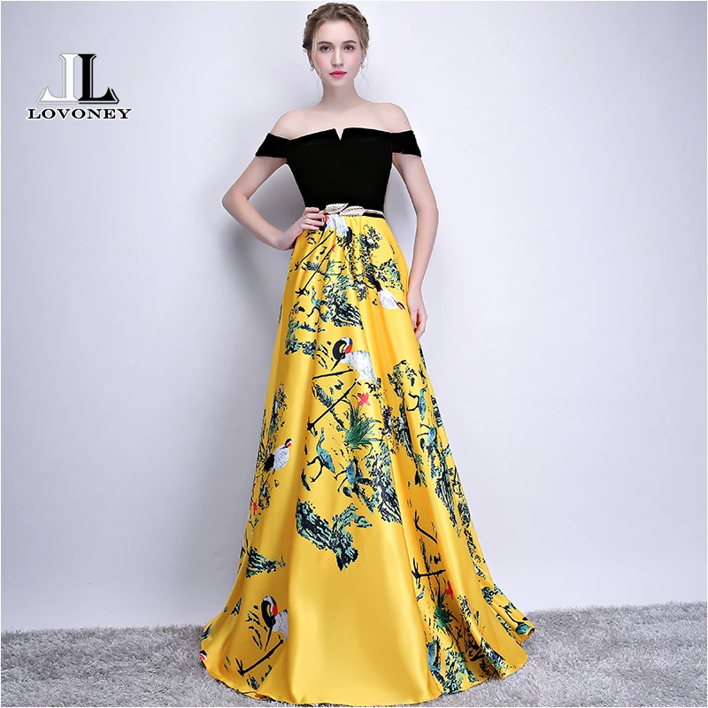 LOVONEY Flower Pattern Evening Dress Long Vintage Prom Party Dresses Evening Gown Women Formal Occasion Dress Floor Length YS402 LOVONEY Flower Pattern Evening Dress Long Vintage Prom Party Dresses Evening Gown Women Formal Occasion Dress Floor Length YS402