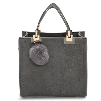 

Hot sale handbag women casual tote bag female large shoulder messenger bags high quality PU leather handbag with fur ball bolsa