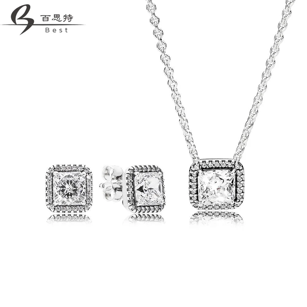 

BEST 925 sterling silver Timeless Elegance Earring and Necklace Gift Set original clear charms jewelry Set