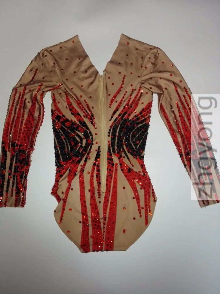Full Diamond Female Leotard Bodysuit Red Black Crystals Long Sleeve Jumpsuit Nightclub Women Leading Dancer DJ DS Stage Costume cut out bodysuit