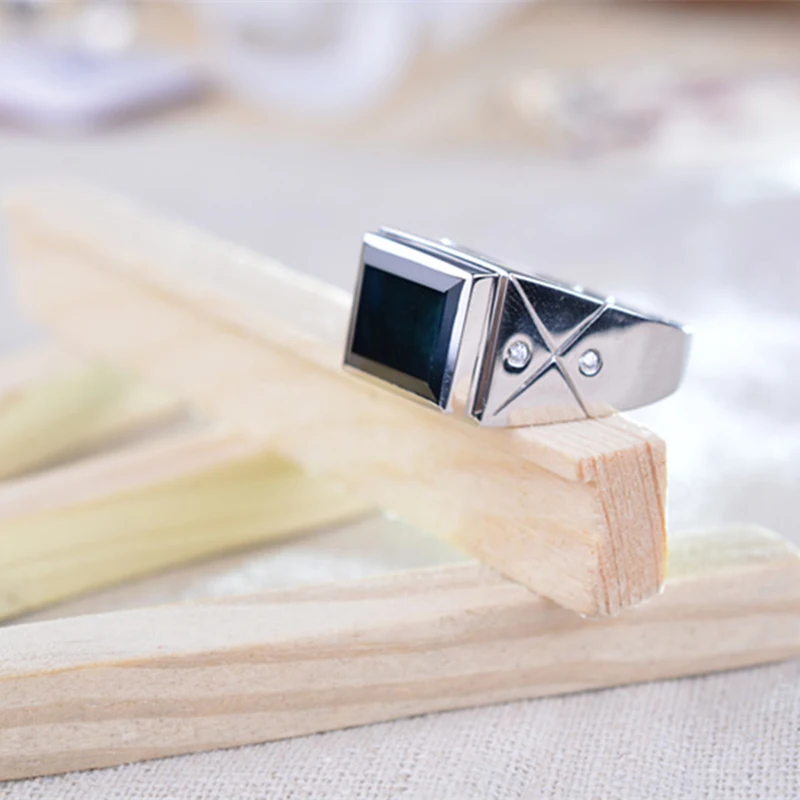 Vintage man sapphire ring 10*13mm natural dark blue square cut sapphire 925 solid sterling man silver ring gift for father's day