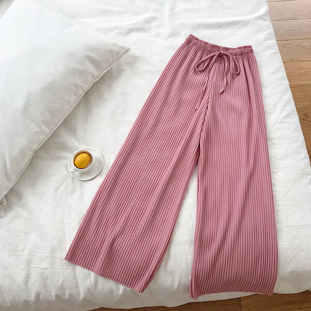 

2019 Summer Pants Women High Waist Loose Wide Leg Pants Spring Casual Trousers Ladies Solid Bow Drawstring Long Pants Female