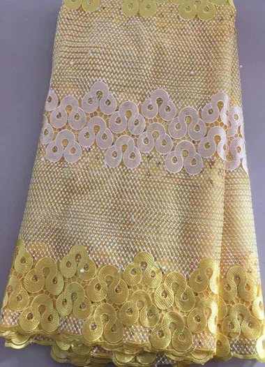 

New Arrival High Quality African French net Lace Fabric With stones Tulle Lace Fabric For Big Occasion dresses WLL2996 YELLOW