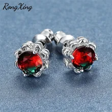 Rongxing Уникальный Розовый Красный Зеленый Кристалл Циркон серьги гвоздики для женщин 925 серебро Радуга камень серьги леди ювелирные изделия в стиле "Бохо"