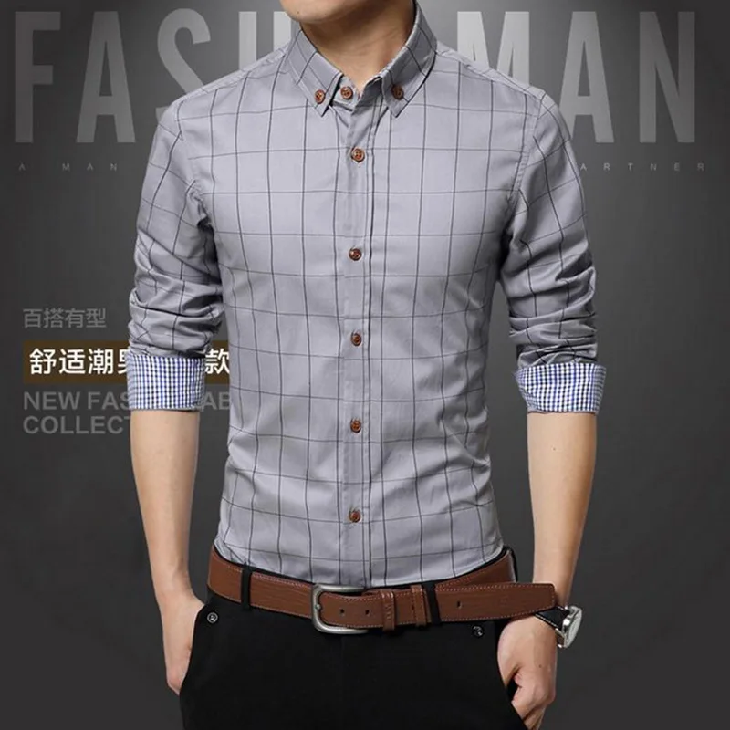 Oeak 5XL Плед печатный длинный рукав формальная Мужская рубашка Turn-Down Воротник Тонкий Мужской Бизнес Мужская классическая рубашка пэчворк camisa