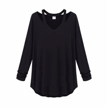 Cosy Fashion Women Shirt Cotton Soft Long Sleeve V Neck Loose Solid Casual T-Shirts Tee Asymetric Hem Tops twist dip hem solid tee