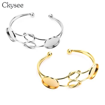 

Ckysee Gold Silver Open Cuff Bangle Bracelet Settings Double Round Blank Bezel Base Trays Fit 20mm Cabochon Cameo Diy Findings