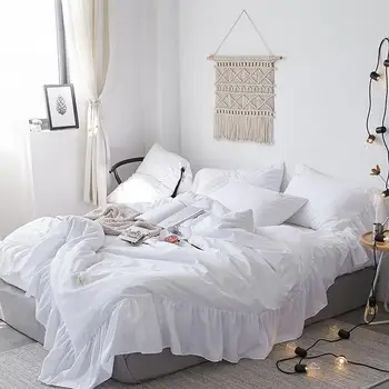 

Korean Princess style Pink White Bedding Set Twin Queen size Girls Bed sheet/Fitted sheet duvet cover linge de lit ropa de cama