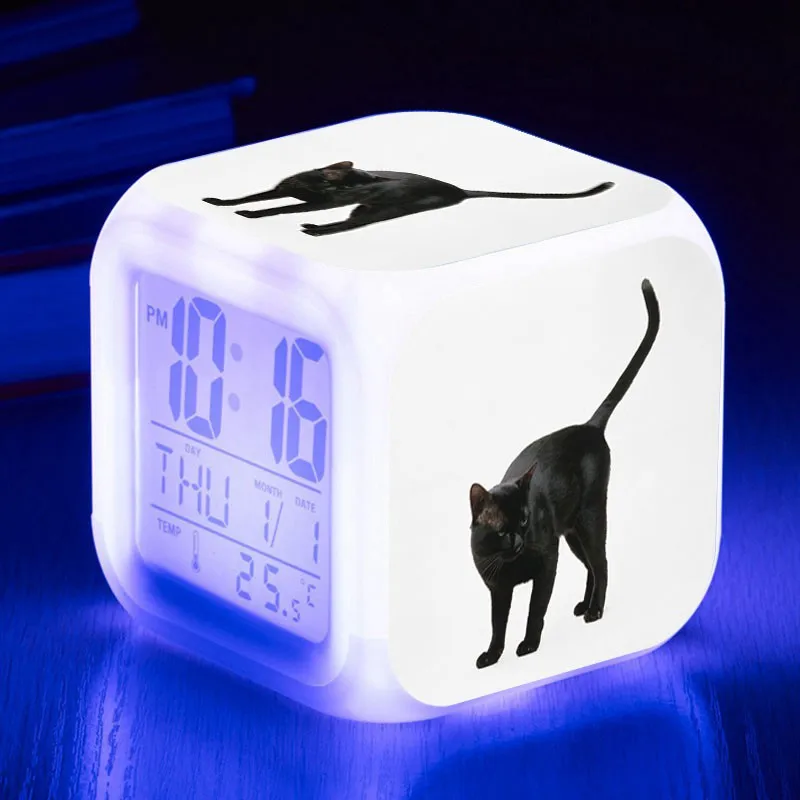 Домашний питомец, кошка, графический светодиодный Будильник, Ночной светильник, цветные вспышки, цифровые часы, reloj despertador, термометр, wekker reveil, часы, подарки - Цвет: LCM02