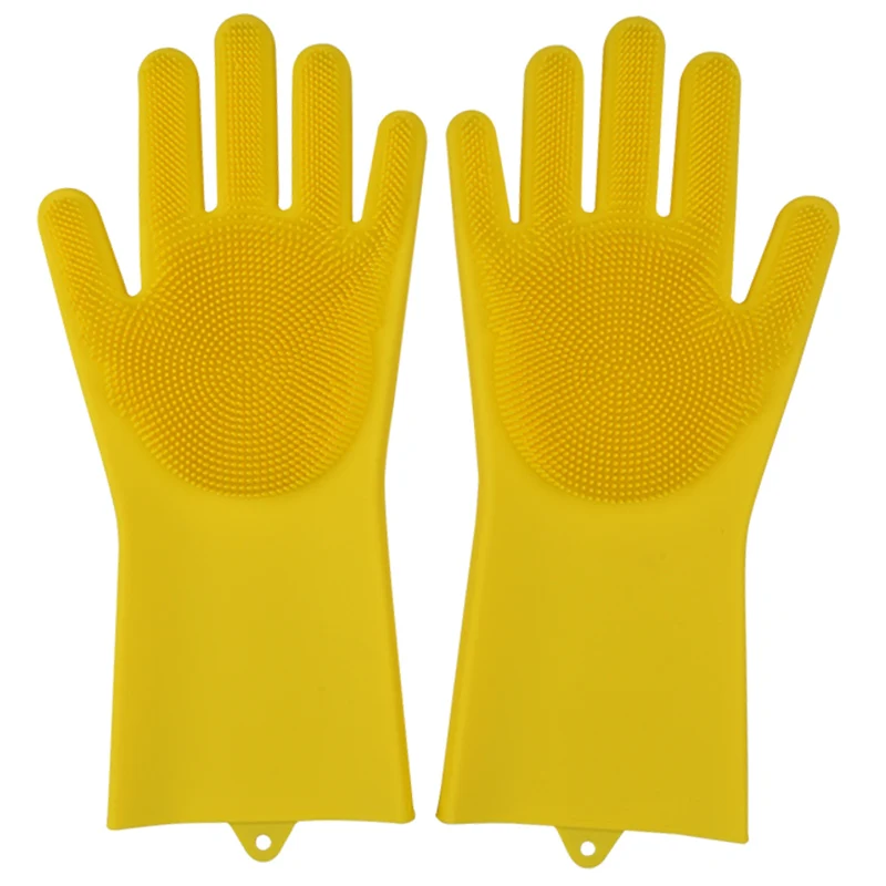 Блюдо моющиеся перчатки с Scrbbers волшебные перчатки из силиконовой резины для чистки посуды розовые многофункциональные перчатки для автомобиля щетка для домашних животных - Цвет: Yellow