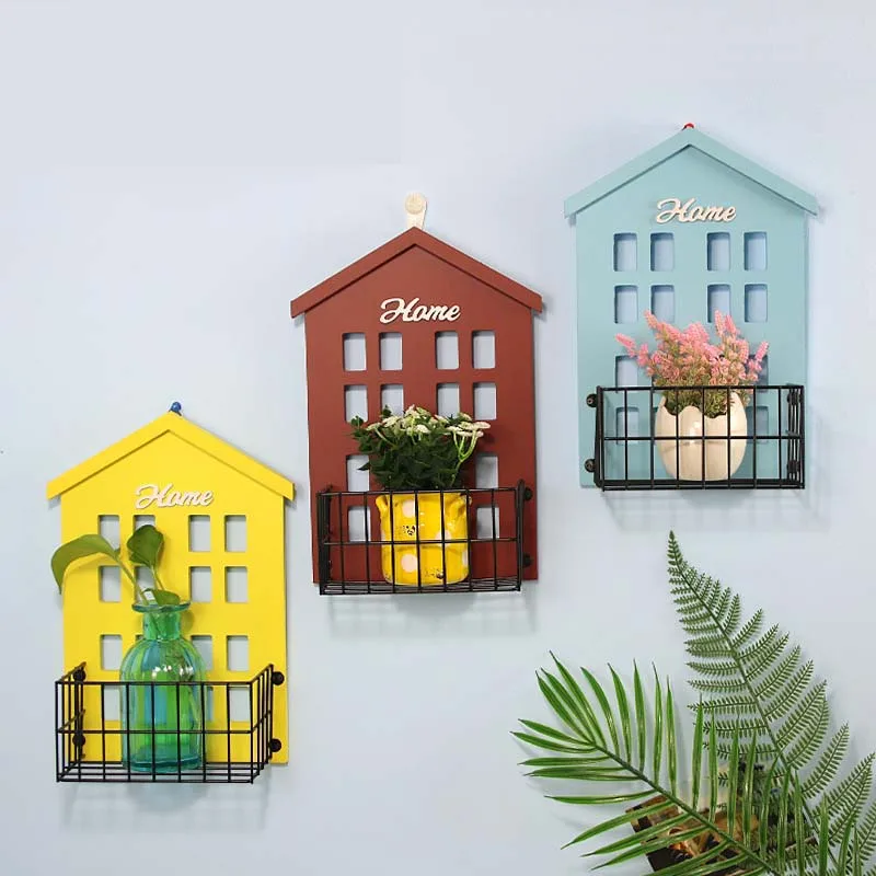 

Wall Hanging Storage Decorative Shelf Crafts Kids Room Decor House Shape Flower Trellis Potting Rack Holder Storage Organizer