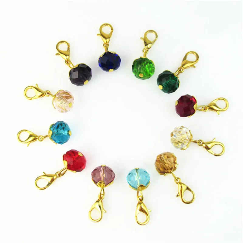 12 Color Dangle charms with floating gold lobster clasp Crystal Bead Floating Locket Charms | Украшения и аксессуары