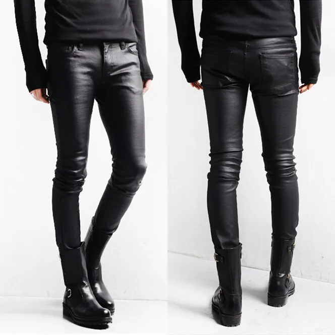 Korean Style Black Skinny Jeans Men Coated Denim Pants Washed Long ...