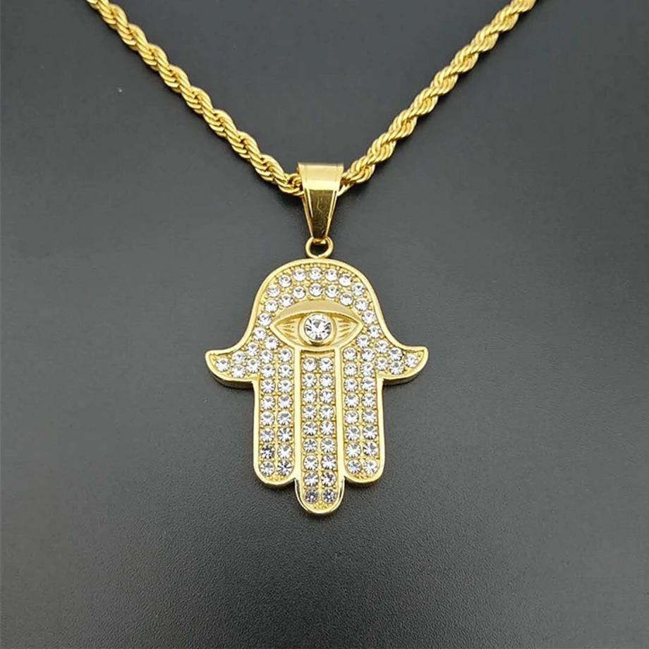 Hamsa Мужская рука из нержавеющей стали подвеска Фатима и цепочка золотого цвета