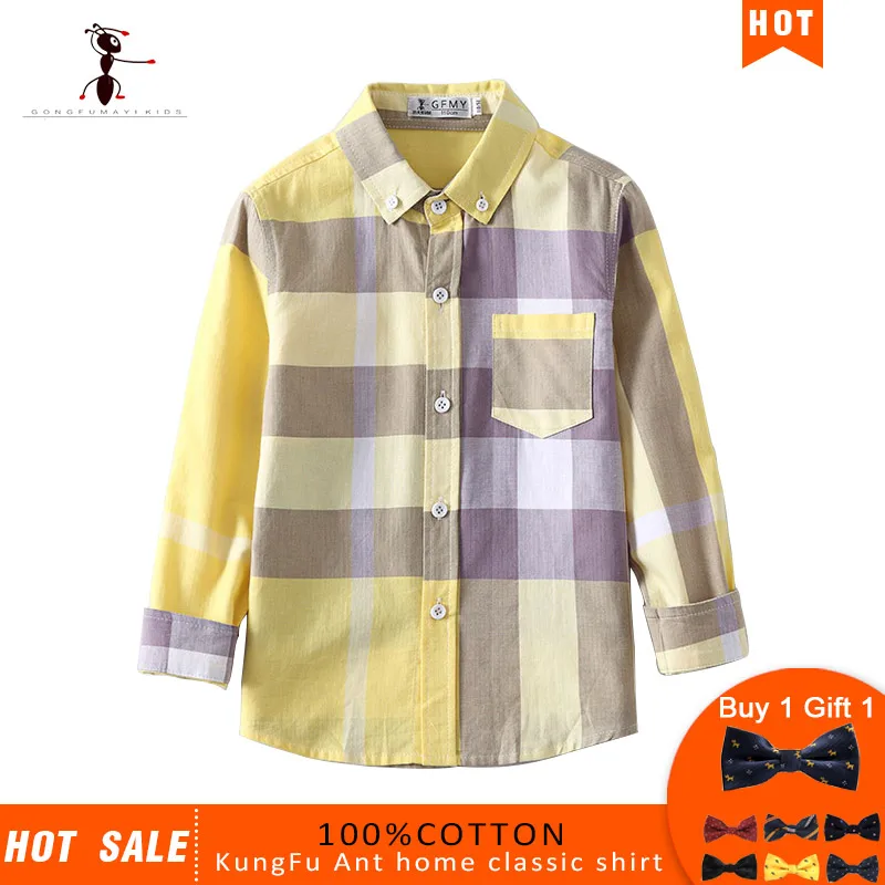 2019  Kung Fu Ant Brand Original Hot Sale High Quality  Boys Shirts 12 Styles  100% Cotton Children's shirt Give a Small Gift