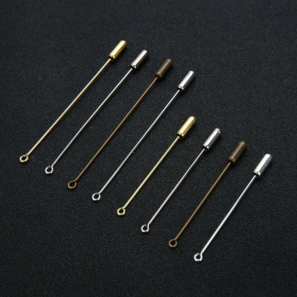 30pcs/lot Copper Brass Eyepin DIY Clutch Brooch Findings 50mm 70mm