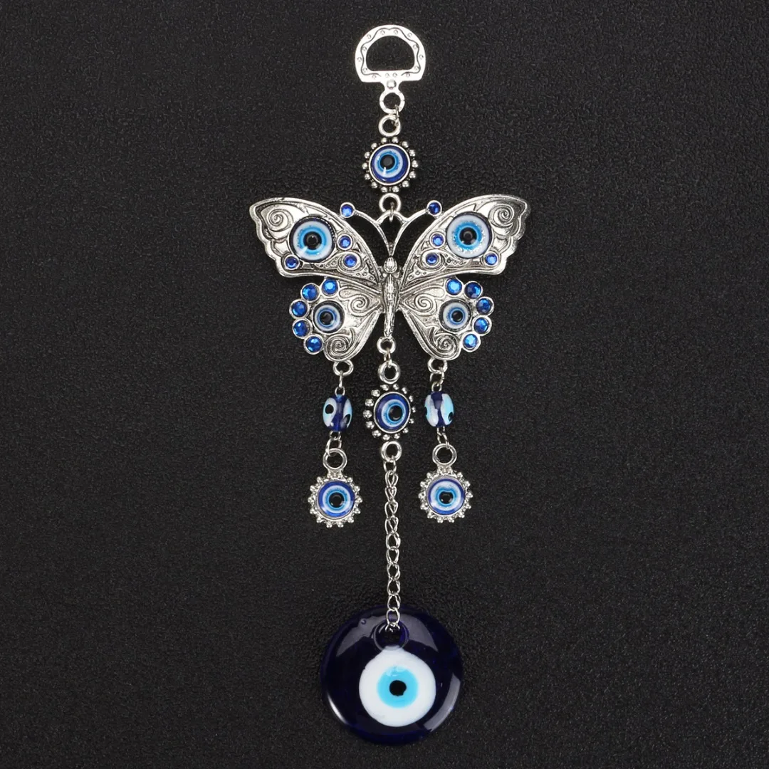 JX-LCLYL 20cm Lucky Butterfly Turkish Blue Glass Evil Eye Amulet Wall Hanging Home Decor