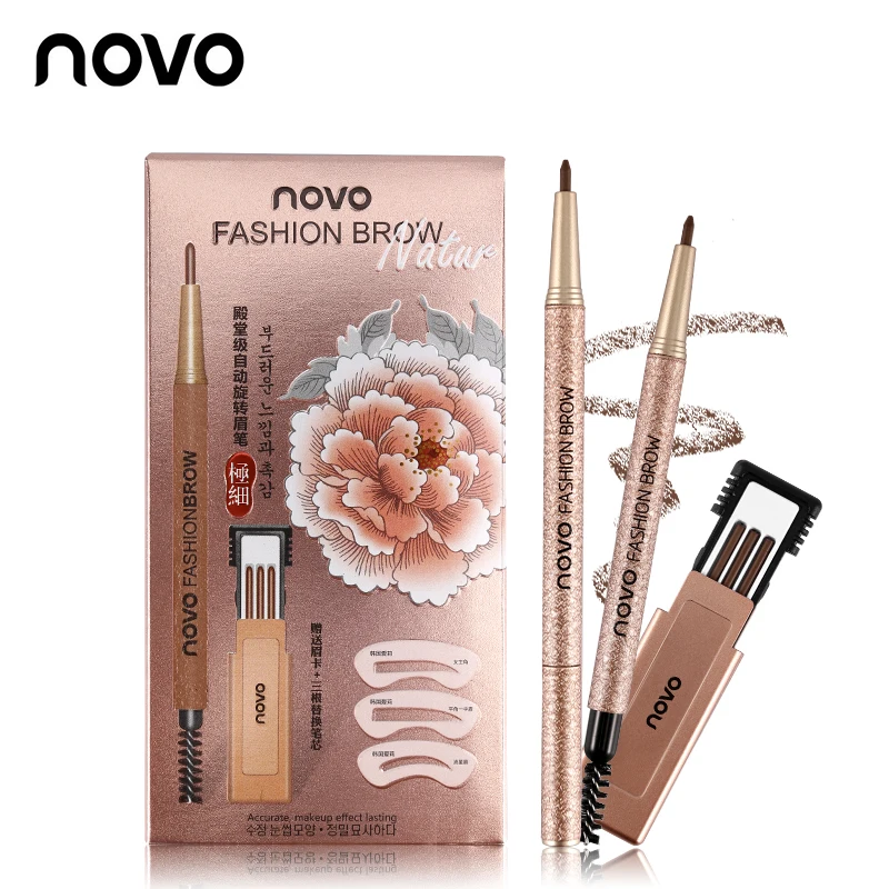 

3pcs/set NOVO 4 Colors Eyebrow Pencil Waterproof Makeup Set with Eye Brows Template Long Lasting Natural Eye Brow Make Up Tools