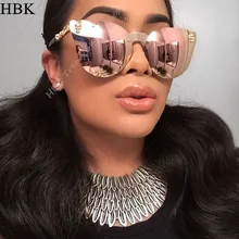 HBK розовое золото солнцезащитные очки для женщин зеркало «Череп» алмаз брендовая дизайнерская металлическая оправа солнцезащитные очки зеркальные Плоские линзы lunetes de soleil