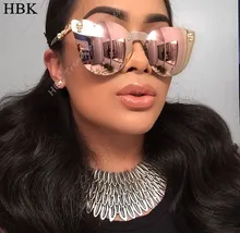 HBK altın güneş gözlüğü kadın kafatası ayna elmas marka tasarımcı Metal çerçeve güneş gözlüğü ayna düz Lens Lunettes de soleil