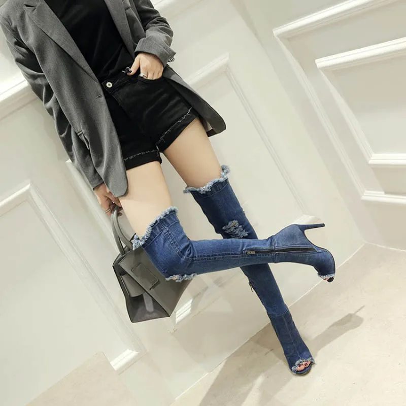 Fashion Women Over-the-Knee High Boots Slim Showing High Heels Spring Autumn Shoes Woman Peep Toe Casual Long Thigh High Boots (9)