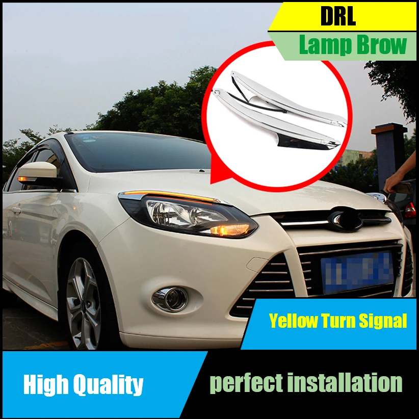 

For Ford Focus MK3 2012 2013 2014 Headlight LED Eyebrow Daytime Running Light DRL With Yellow Turn Signal Light Lamp Car-styling