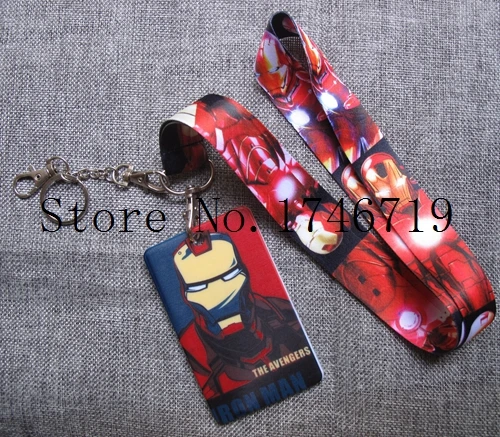 

New 1 pcs cartoon iron man Named Card Holder Identity Badge with Lanyard Neck Strap Card Bus ID Holders With Key Chai D-33