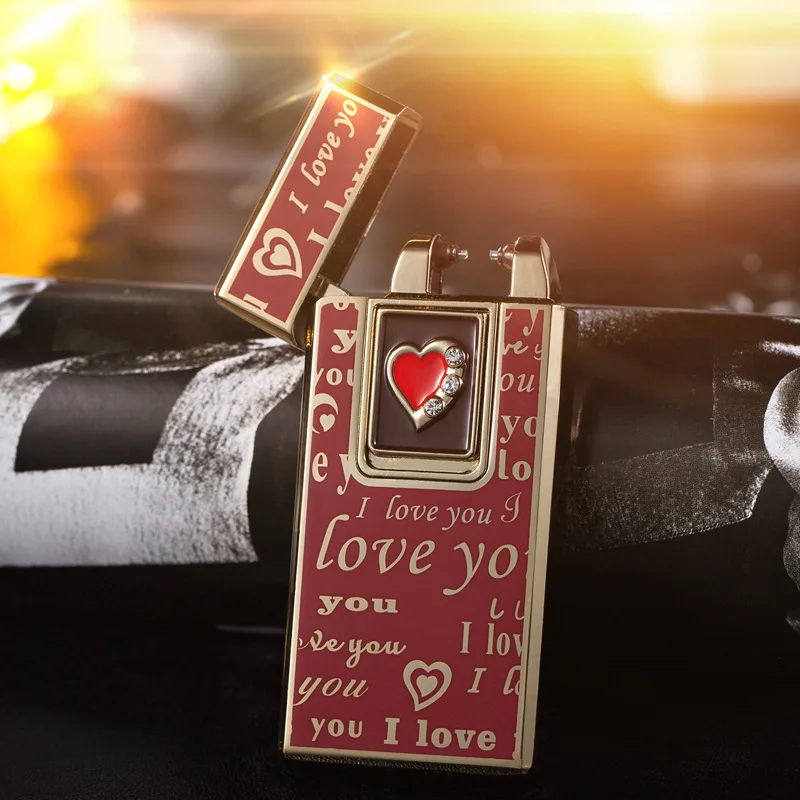 

75*35mm Diamond Love Letter Plasma Lighter Charge Portable Cigarette USB Windproof Ultra-Thin Lighter March 8th Gifts