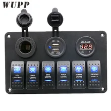 WUPP переключатель панель 5 в двойной Usb Автомобильное зарядное устройство 12 в вольтметр 6 банд Авто Лодка прикуриватель синий светодиод кулисный переключатель панель