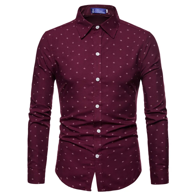 mens anchor pattern shirt wine