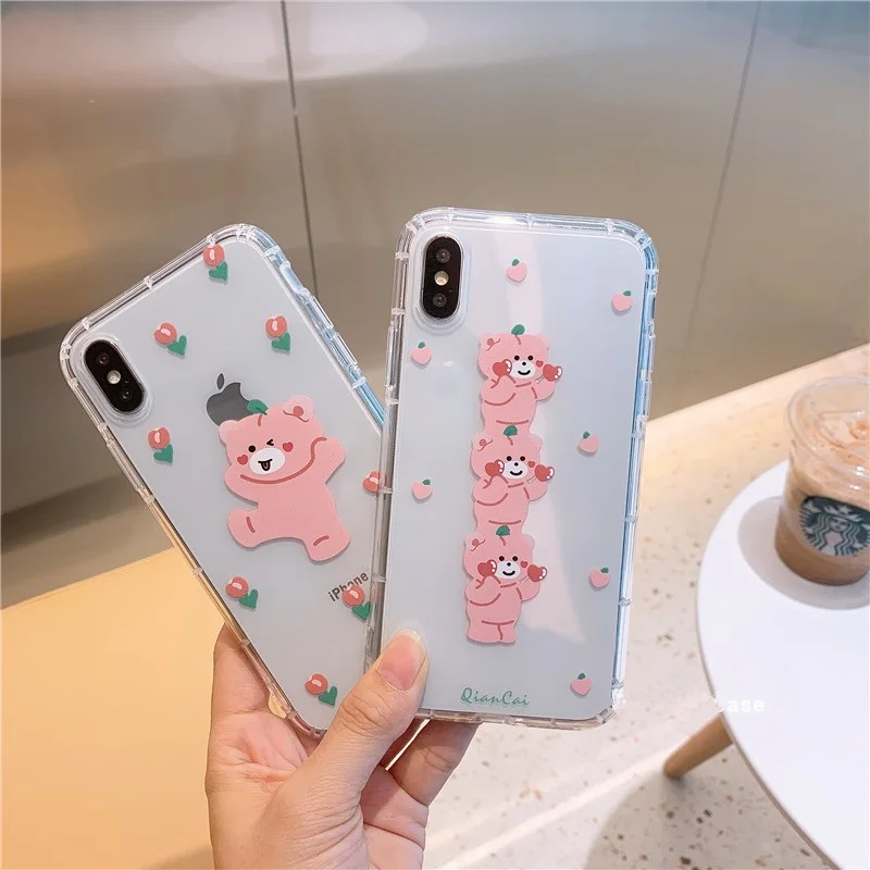 

Cartoon pink bears case for iPhone xr xs max 8plus silicon soft flower puppy bear Anti-knock cover for iPhone x 6 s 8 7 plus i10