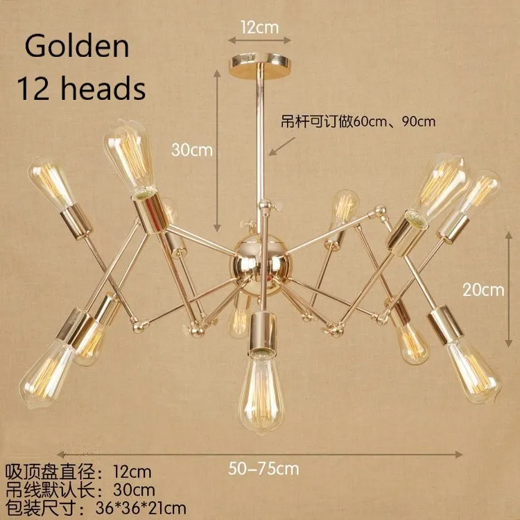 Винтажные золотые серебряные люстры-пауки 6-16 головы современный простой из кованого железа светодиодный подвесной светильник для ресторана кафе домашний декор - Цвет абажура: Golden 12 heads