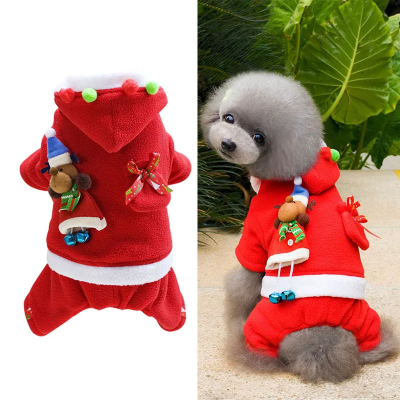 

Hot Beautiful Lovely Small Pet Dog Christmas Santa Clothes Soft Hoodie Coat Autumn Pet Red Outwear Pet Clothes Hogard ST12