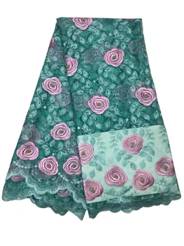 

Free Shipping African Lace Fabric With Bead High Quality Cheap Tulle Lace Fabric 2017 Green Embroidered Tulle Fabric For Dresses