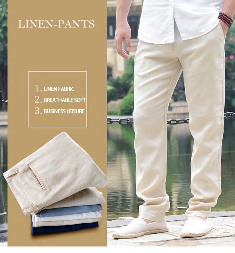 Новые модные летние льняные брюки Для мужчин Повседневное брюки мягкие Boardcloth пот Absort дышащие брюки мужчины Костюмы городской джоггеры