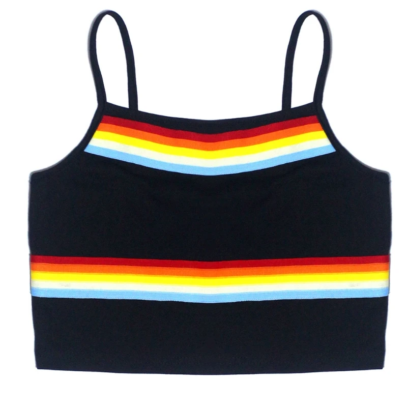 

Women's Sexy Stretch Spaghetti Strap Striped Crop Cami Tank Top