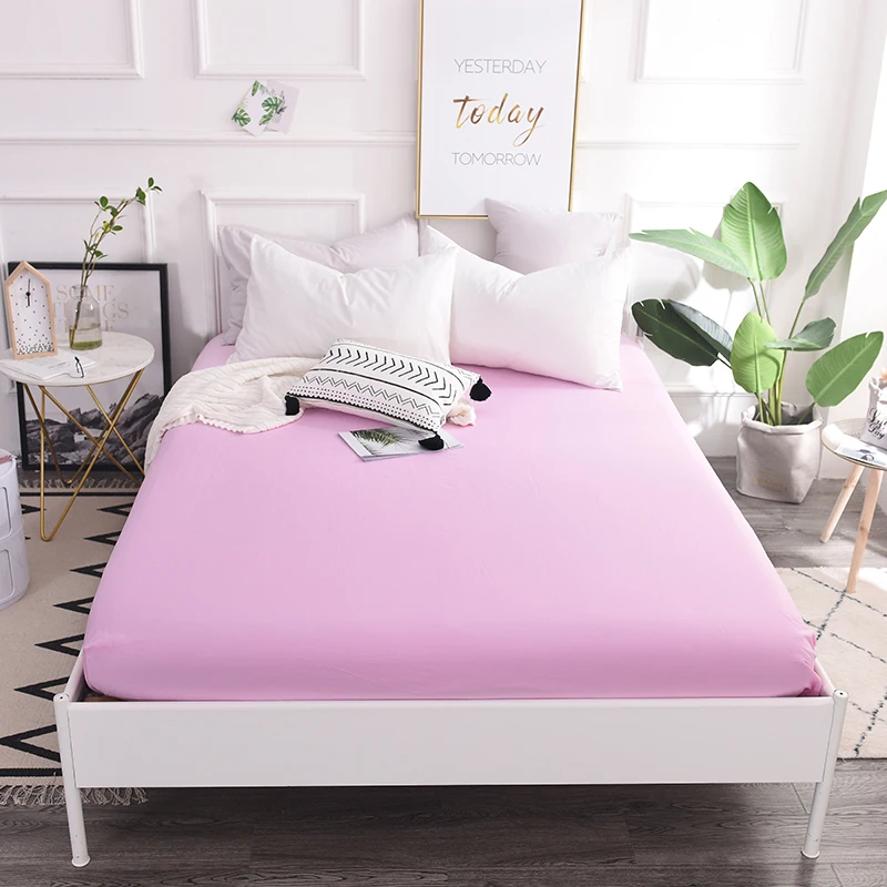 

Pink Solid Color For Girls Bedclothes Bed Set Fitted Sheet Bed Sheet, Home textile Bedding 1Pcs 100% Cotton Soft 200X220CM Size