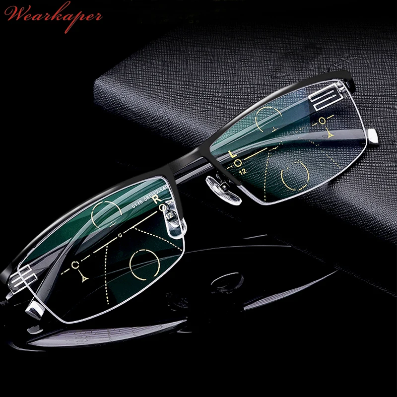 

WEARKAPER Transition Sun Photochromic Reading Glasses Men adjustable vision With Multifocal Diopter Progressive glasses