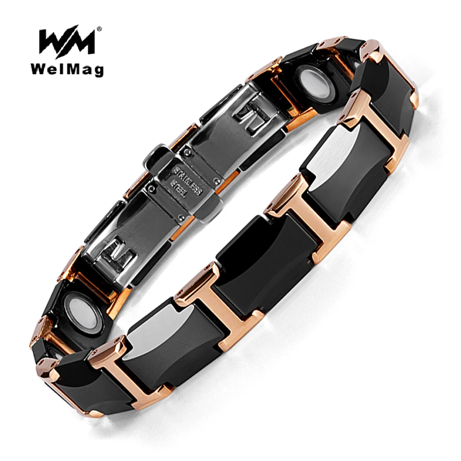 WelMag Energia Pulseiras Magnéticas Saúde Moda Jóias Amizade pulseiras pulseiras Unisex Pulseira de Cerâmica preta de Luxo Presentes