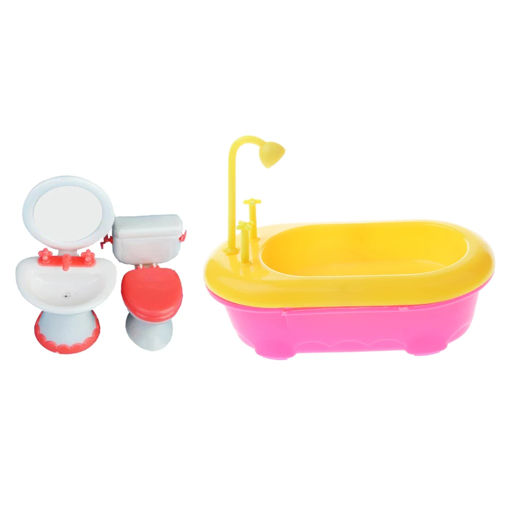 Miniature Bathroom Set Bathtub Toilet Basin for Doll House Accessory