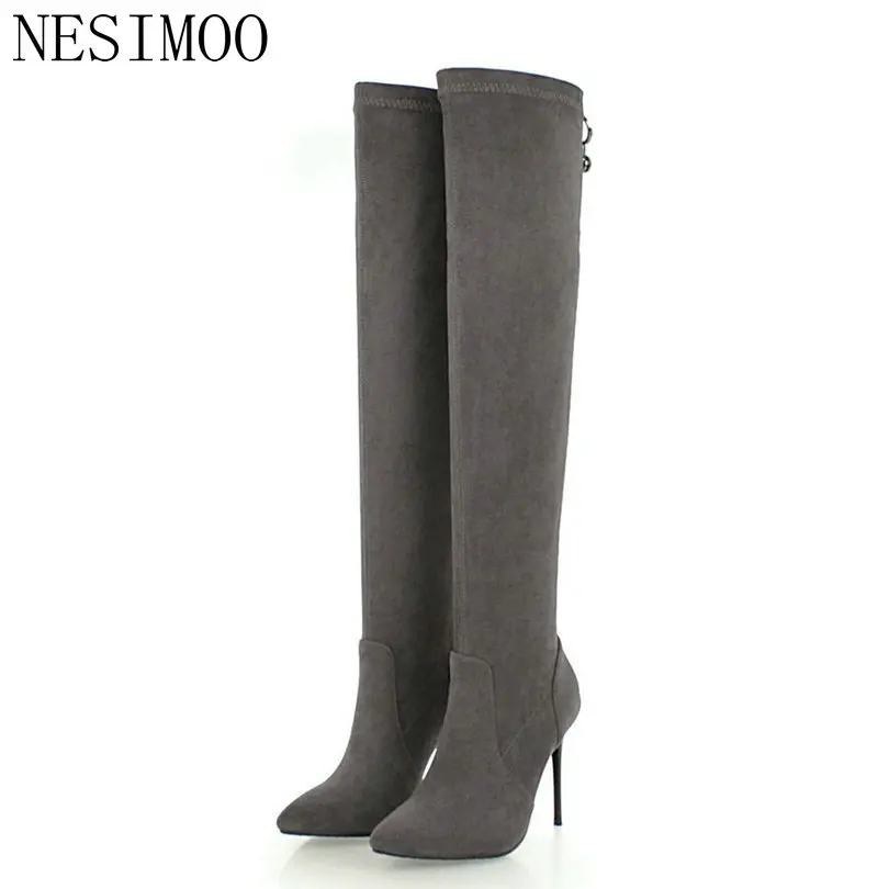 

NESIMOO 2019 Fashion Winter Boots Women Shoes Thin High Heel Pointed Toe Zipper Women Over The Knee High Boots Size 34-43