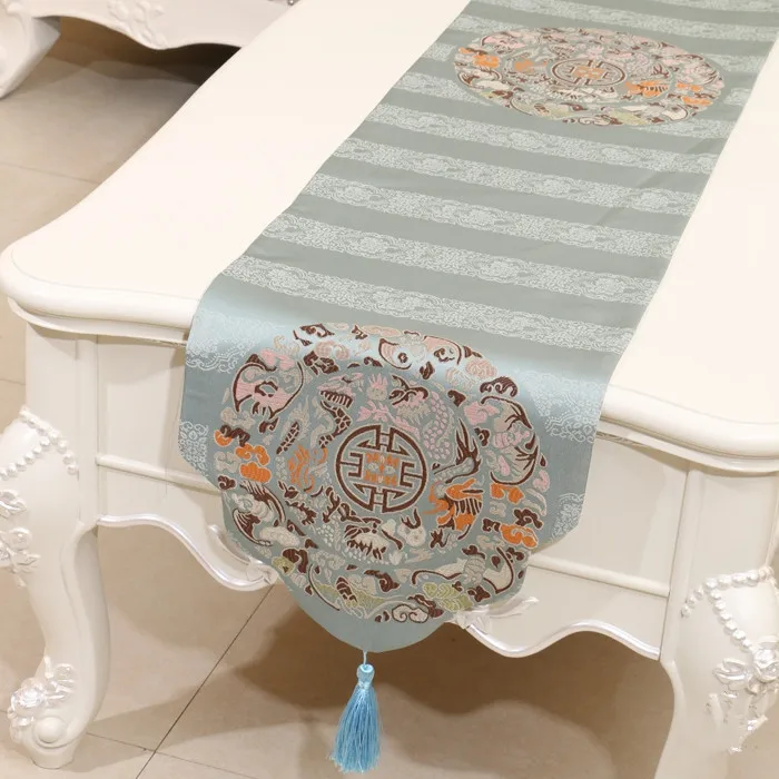 Ethnic Printed Silk Brocade Table Runner High End Chinese style Rectangular Dining Table Protective Mats Tea Table Cloth