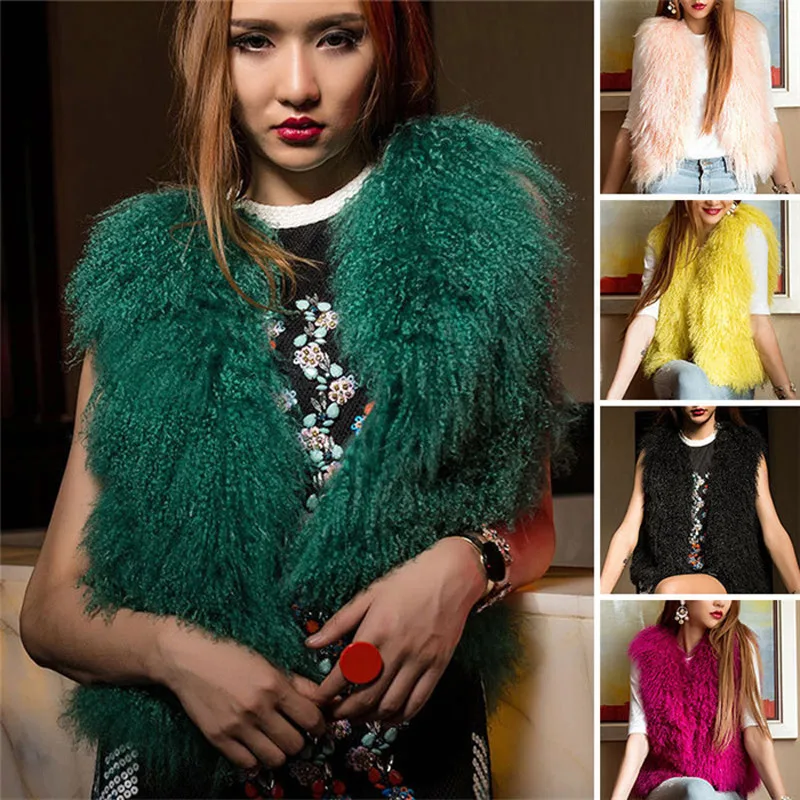 100% Real Lamb Fur Soft Warm Fur Vest Jacket Gilet Waistcoat Women Vintage 100% Real Lamb Fur Soft Warm Fur Vest Jacket Gilet Waistcoat Women Vintage