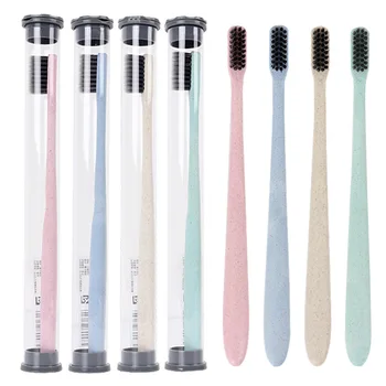

4 pcs/lot bamboo charcoal toothbrush Ultra soft bristles Superfine toothbrush small head Wheat straw single tube packed adult