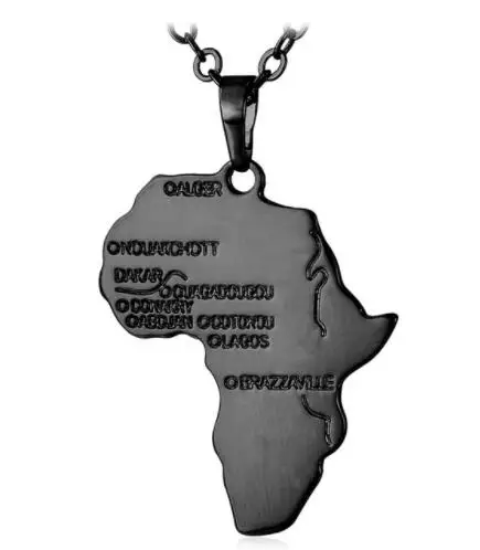 Панк Африка Цепочки и ожерелья подарок черный/серебристый/золото Цвет кулон и цепочка хип-хоп Африканская Карта Для мужчин/Для женщин Мода ювелирные изделия - Окраска металла: С черным покрытием, нанесенным краскопультом
