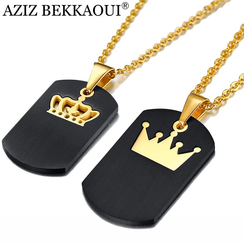 AZIZ BEKKAOUI, индивидуальный логотип, корона, нержавеющая сталь, пара, ожерелье с гравировкой, подвеска, ожерелье, роскошный подарок, Прямая поставка
