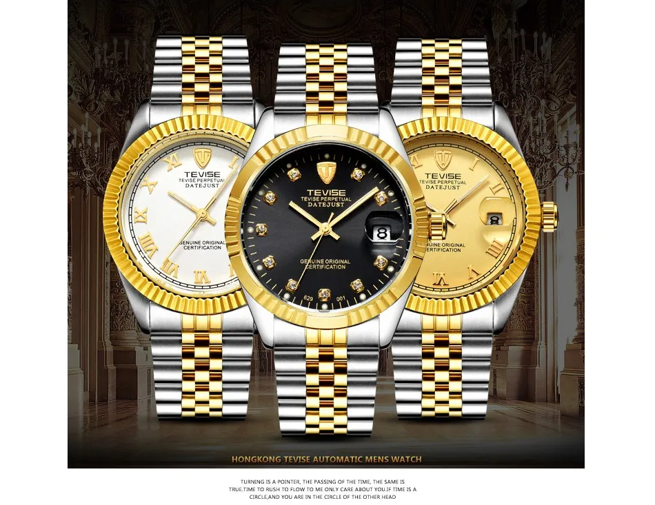 TEVISE Men Mechanical Watches Calendar Automatic Watch Men Diamond Business Causal Male Watches Luxury Waterproof Wristwatches (1)