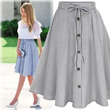 Весна/Лето женские юбки в стиле casual Для женщин полосой, однобортное, с кружевом, с Высокая Талия однотонный расклешонное юбка женский сарафан